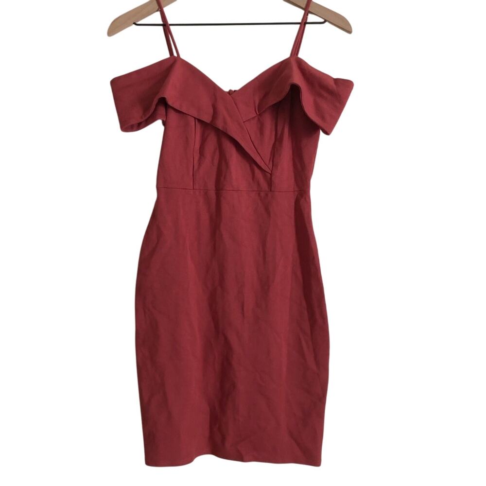 NWT Soprano Nordstrom Baroque Red Bodycon Off Shoulder V-Neck Mini Dress Medium